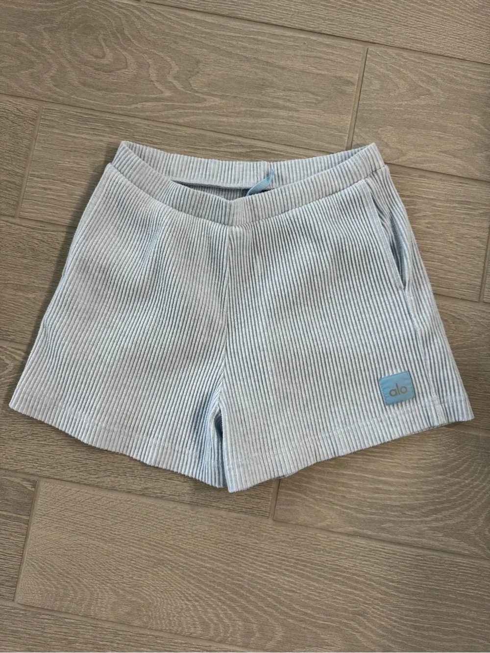 ALO YOGA Light Blue Ribbed Muse Shorts VGUC